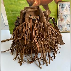 Patricia Nash Suede Leather Drawstring Bucket Bag